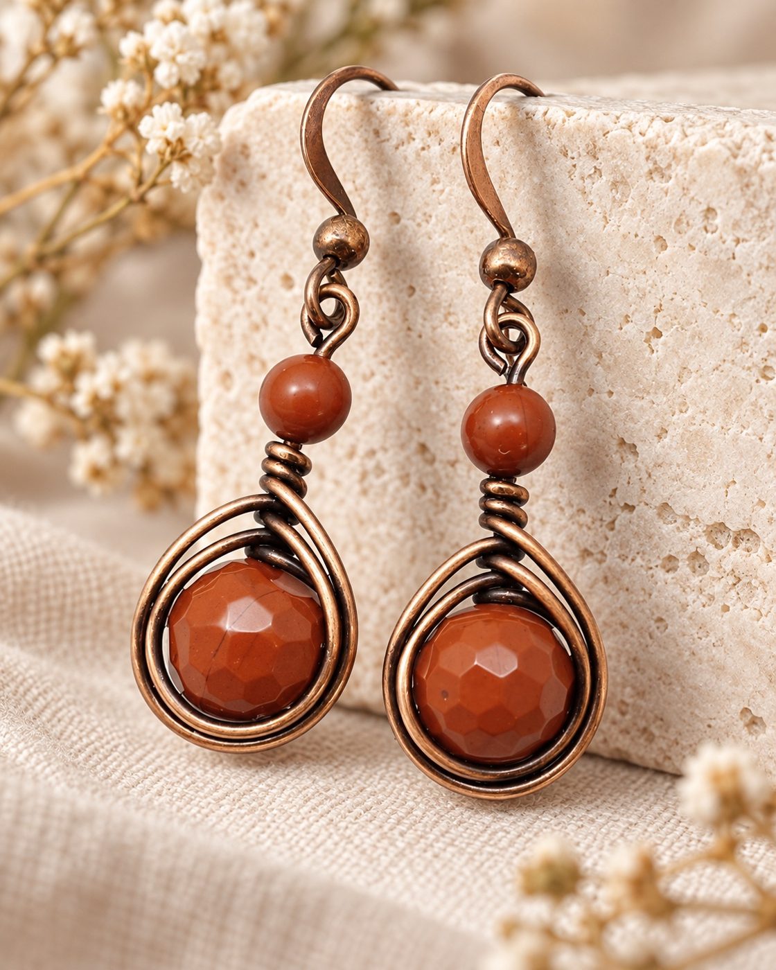 Copper and red stone earrings by Legocita Makes