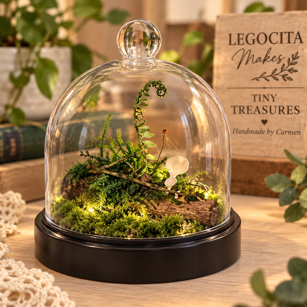 Legocita Makes handmade illuminated fern cloche